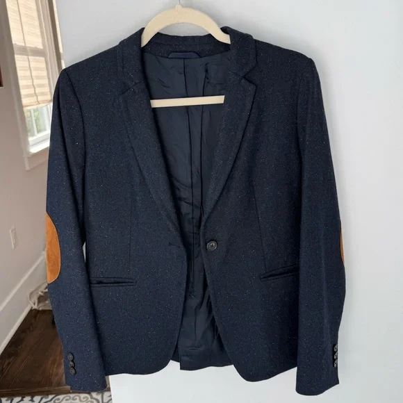 Taylor Stitch Dark Blue Blazer with Tan Elbow Patches - Picture 1 of 3
